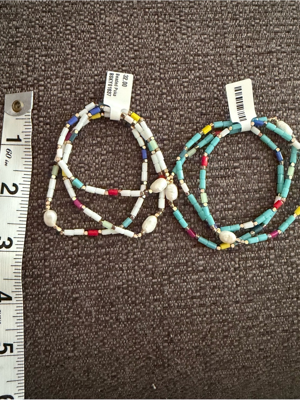 Beaded Multi-Strand Turquoise and White Stretch Bracelet Set - Picture 4 of 5